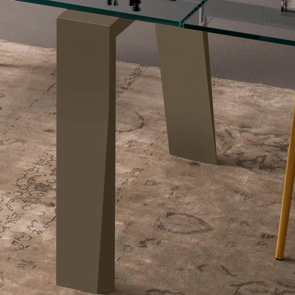 Tavolo da Pranzo Allungabile a 300 cm in Legno e Piano in Vetro - Bedrio Viadurini