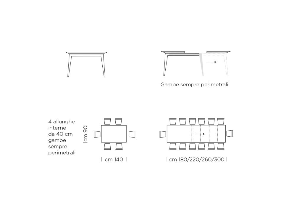 Tavolo da Pranzo Allungabile a 310 cm in Laminato Made in Italy - Settanta Viadurini