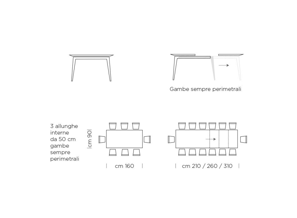 Tavolo da Pranzo Allungabile a 310 cm in Laminato Made in Italy - Settanta Viadurini