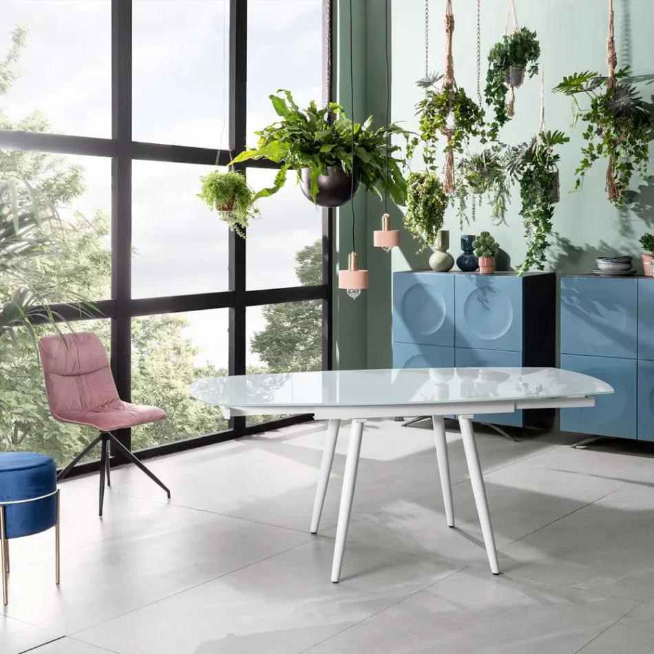 Tavolo-da-pranzo-allungabile-con-top-in-vetro-Japan-New Viadurini