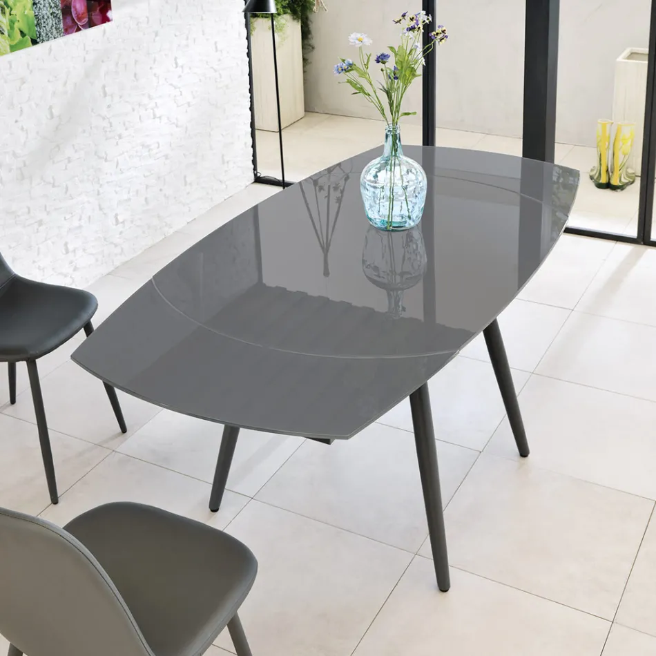 Tavolo-da-pranzo-allungabile-con-top-in-vetro-Japan-New Viadurini