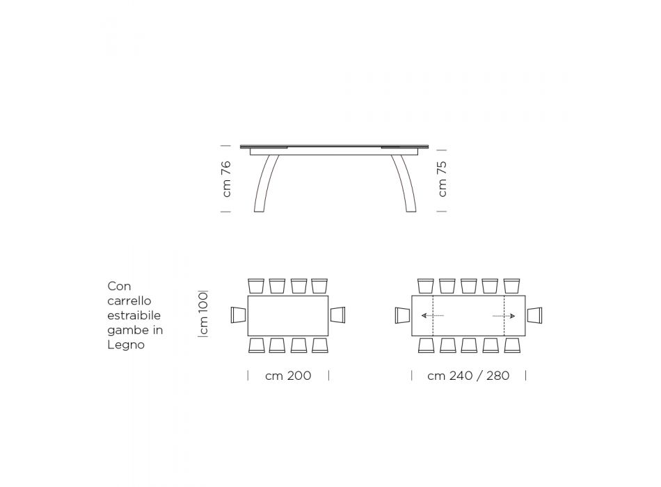 Tavolo da Pranzo Allungabile Fino a 280 cm in Vetro Made in Italy - Antimo Viadurini