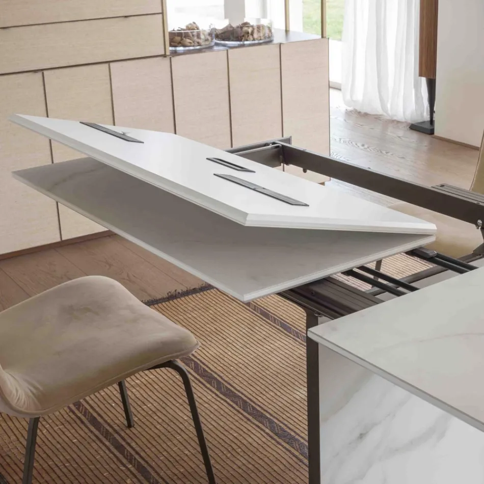 Tavolo da Pranzo Allungabile fino a 280 o 298 cm Piano Ceramica - Nomia Viadurini