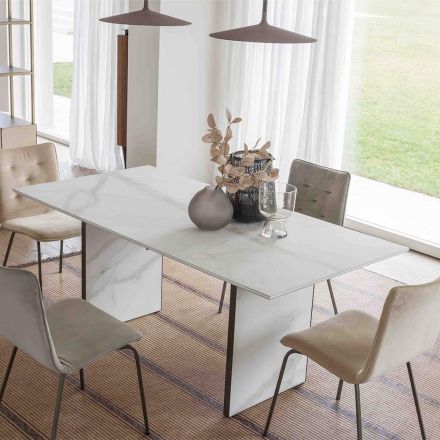 Tavolo da Pranzo Allungabile fino a 280 o 298 cm Piano Ceramica - Nomia Viadurini