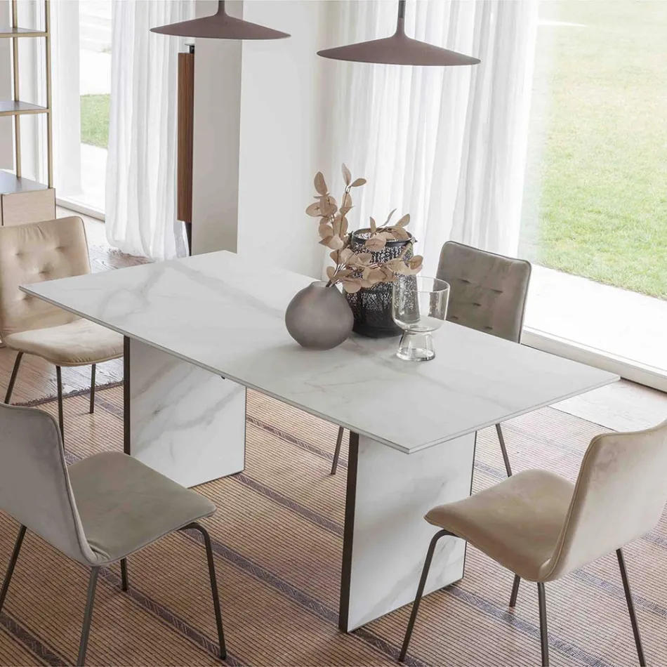Tavolo da Pranzo Allungabile fino a 280 o 298 cm Piano Ceramica - Nomia Viadurini