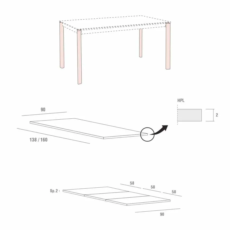 Tavolo da Pranzo Allungabile Fino a 334 cm Effetto Legno Made in Italy - Maltese Viadurini