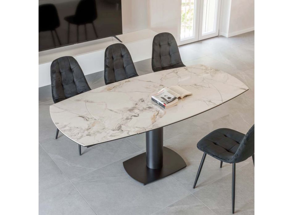 Tavolo da Pranzo Allungabile in Ceramica e Base Metallo - Indira Viadurini