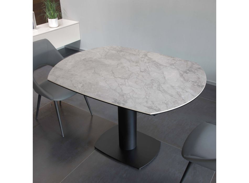 Tavolo da Pranzo Allungabile in Ceramica e Base Metallo - Indira Viadurini