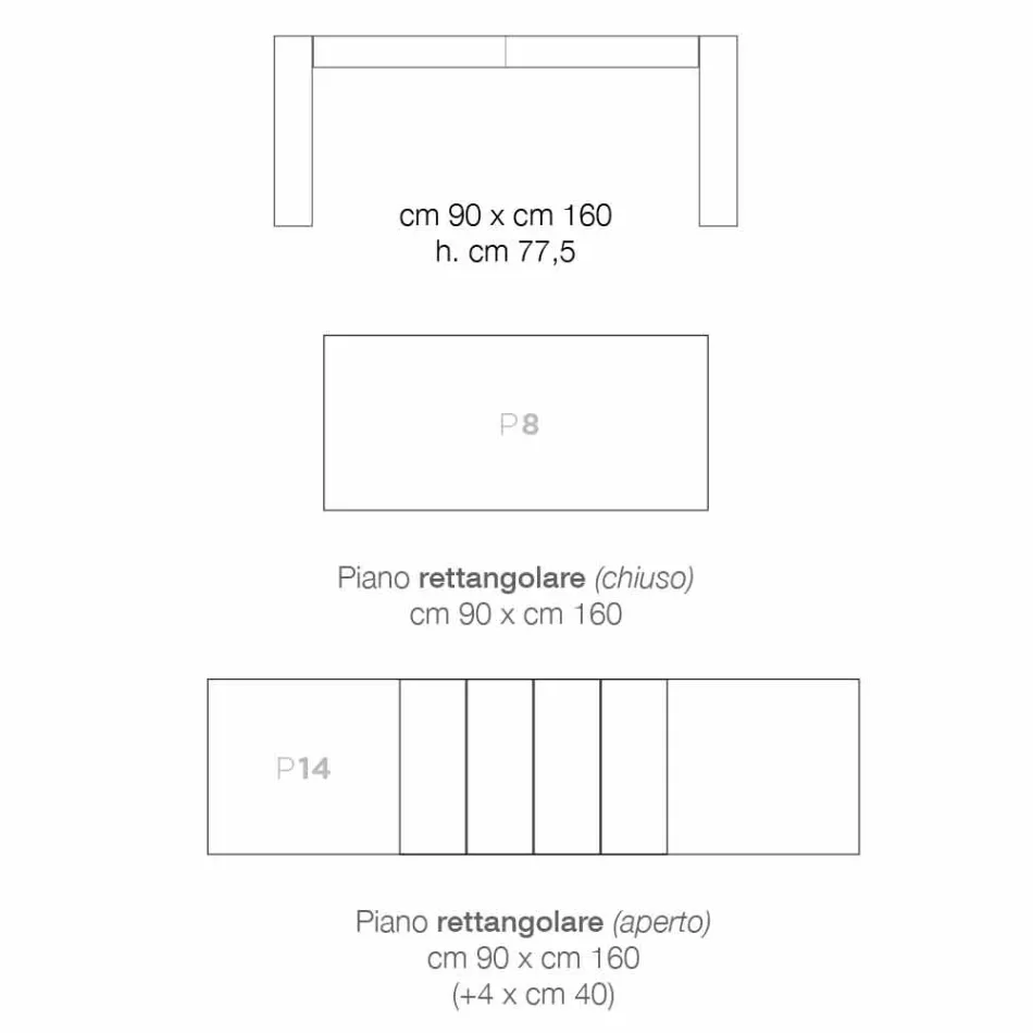 Tavolo da pranzo allungabile in legno melaminico fatto in Italia, Oky Viadurini