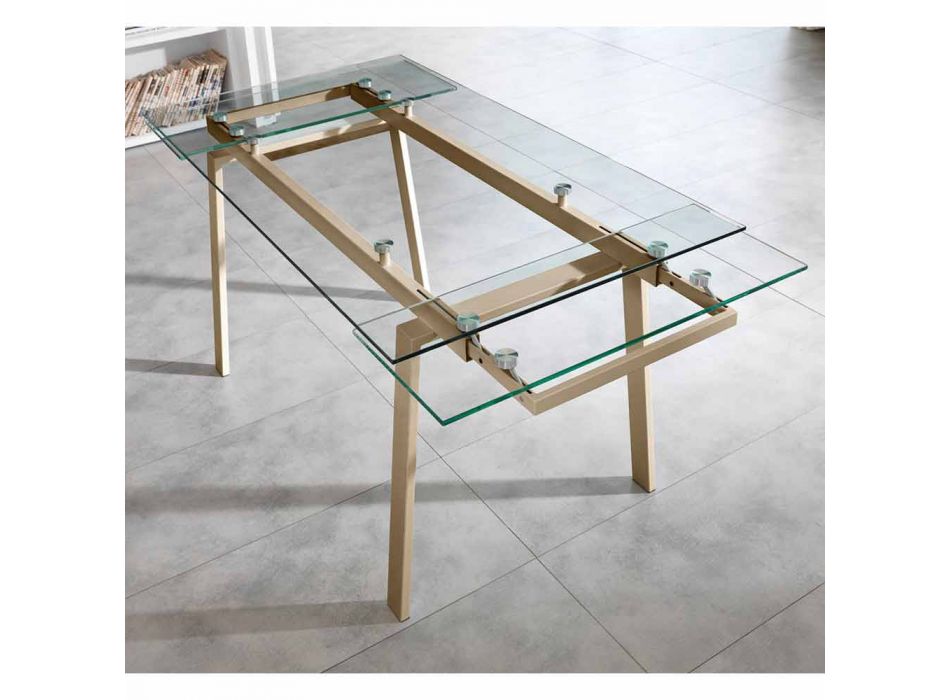 Tavolo da pranzo allungabile moderno in vetro, L140/200x P80 cm, Nardo Viadurini