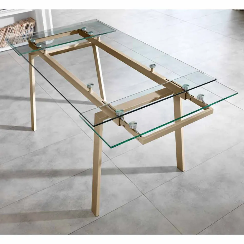 Tavolo da pranzo allungabile moderno in vetro, L140/200x P80 cm, Nardo Viadurini