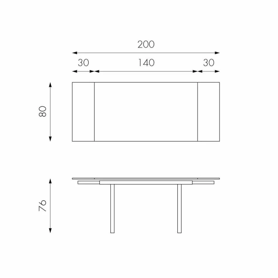 Tavolo da pranzo allungabile moderno in vetro, L140/200x P80 cm, Nardo Viadurini