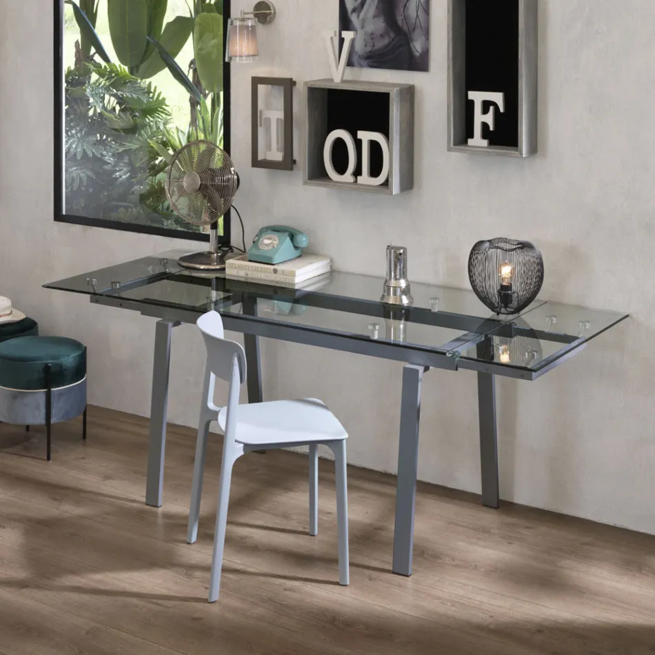 Tavolo da pranzo allungabile moderno in vetro, L140/200x P80 cm, Nardo Viadurini