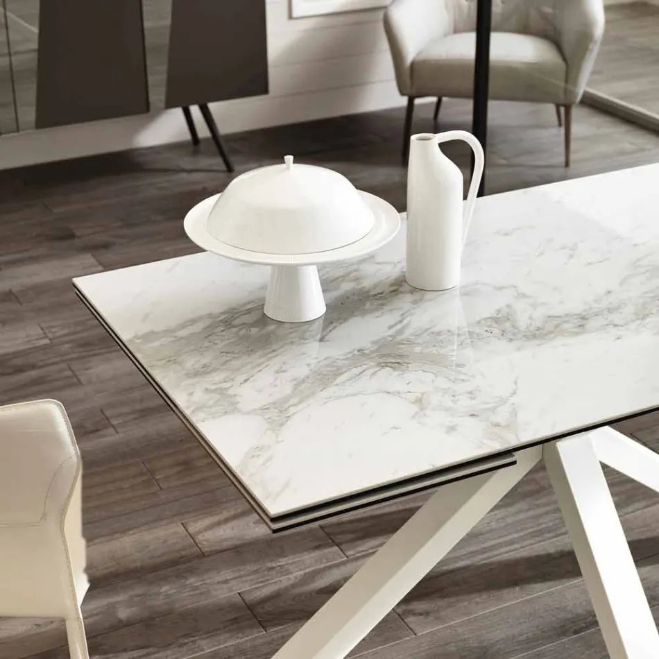 Tavolo da pranzo allungabile vetro-ceramica, l.160/240xp.90 cm, Bacco Viadurini