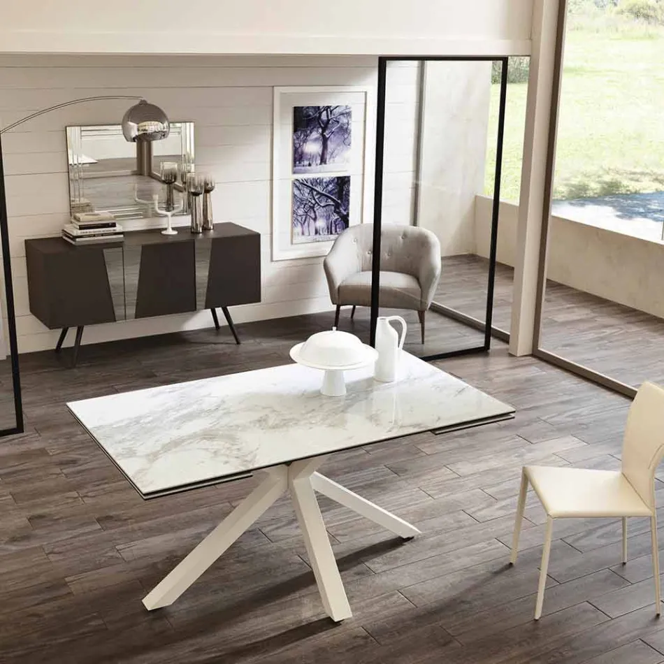 Tavolo da pranzo allungabile vetro-ceramica, l.160/240xp.90 cm, Bacco Viadurini