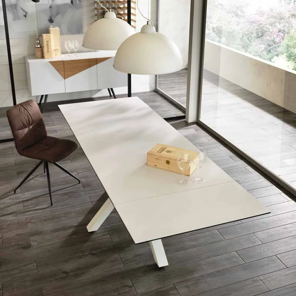 Tavolo da pranzo allungabile vetro-ceramica, l.160/240xp.90 cm, Bacco Viadurini