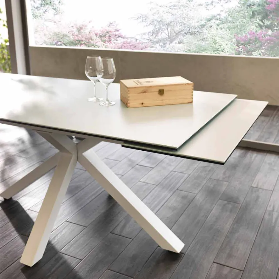 Tavolo da pranzo allungabile vetro-ceramica, l.160/240xp.90 cm, Bacco Viadurini
