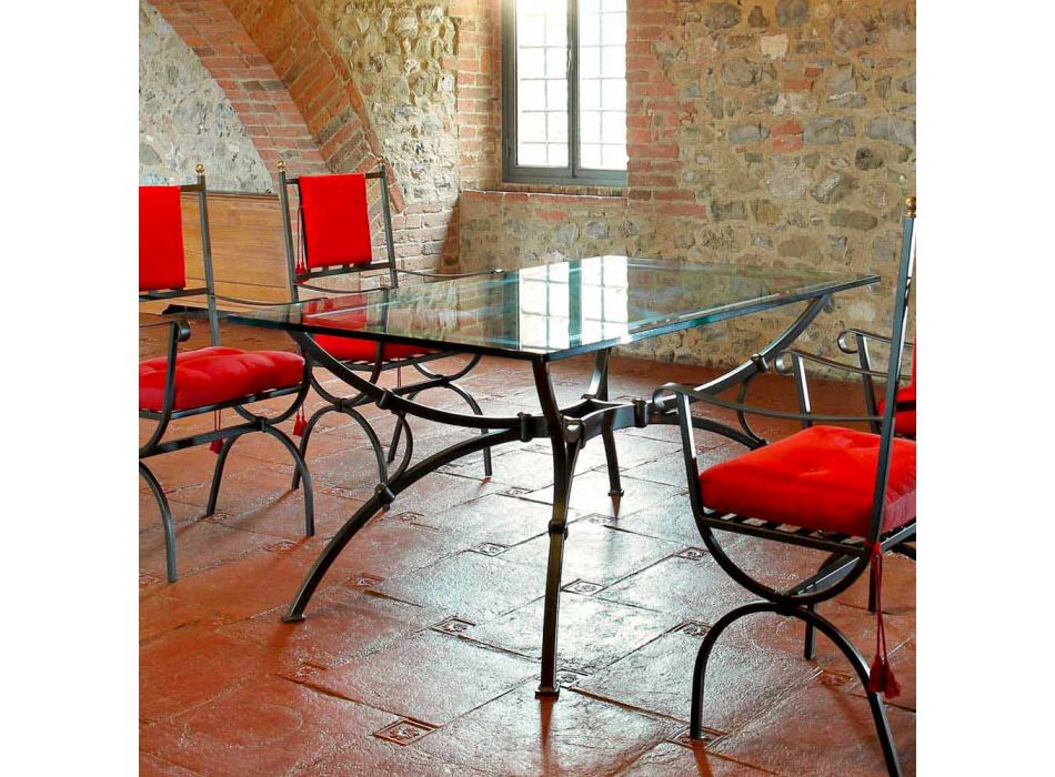 Tavolo da Pranzo Artigianale con Piano in Vetro Made in Italy - Principe Viadurini