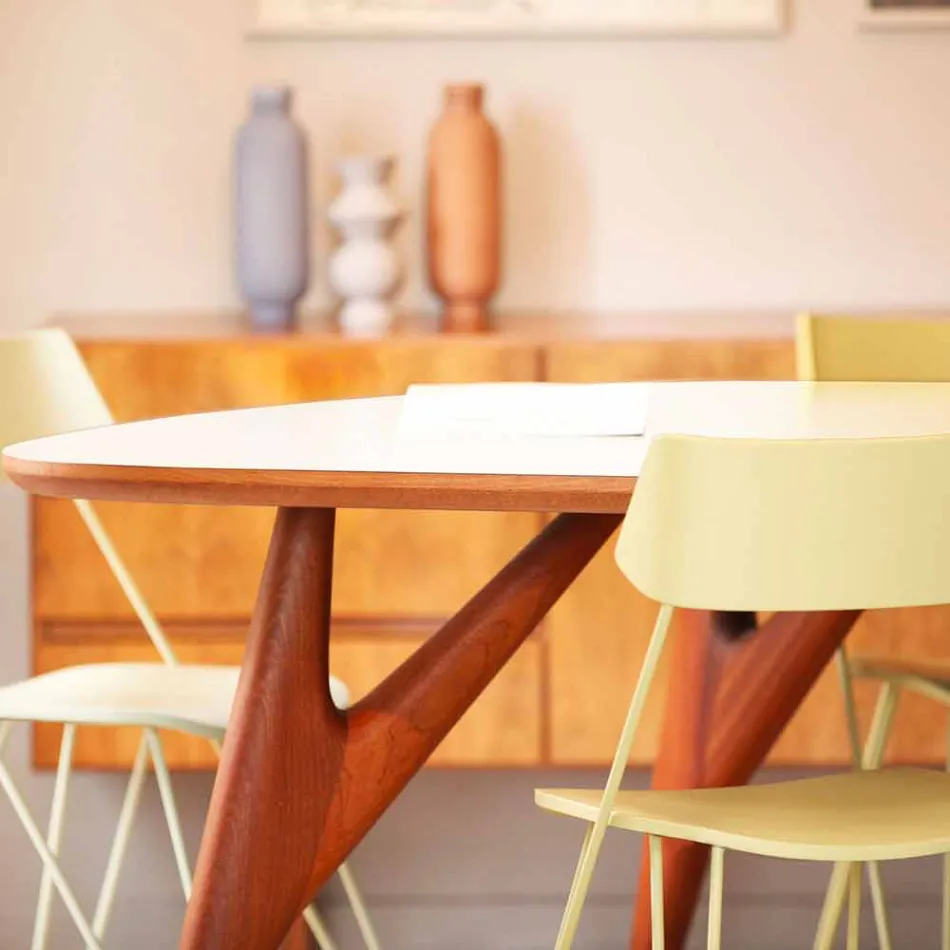 Tavolo da Pranzo Artigianale in Hpl e Mogano Massello Made in Italy - Quercia Viadurini