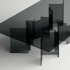 Tavolo da Pranzo con Base e Piano Rettangolare in Vetro Made in Italy - Thommy Viadurini