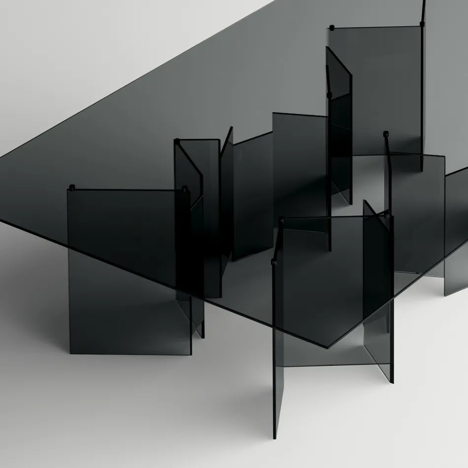 Tavolo da Pranzo con Base e Piano Rettangolare in Vetro Made in Italy - Thommy Viadurini