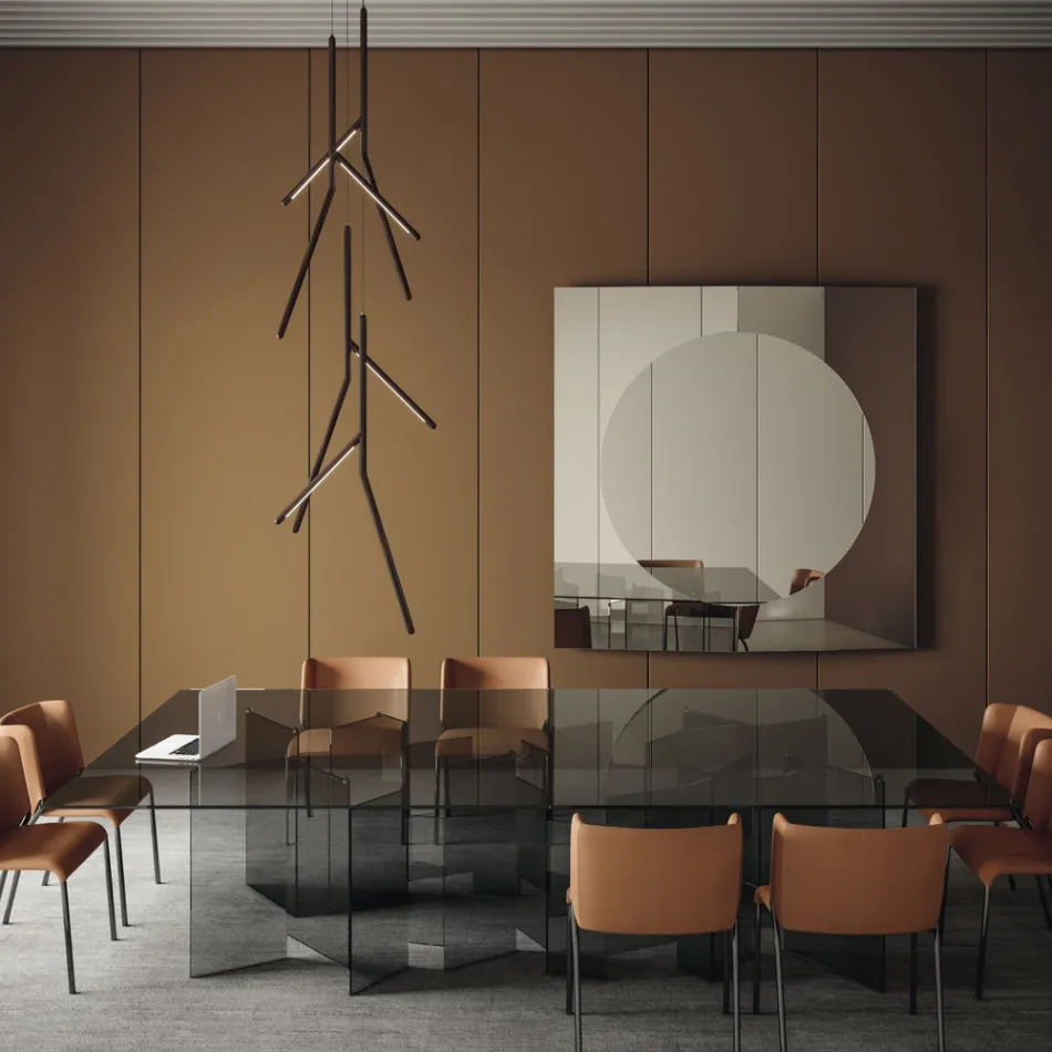 Tavolo da Pranzo con Base e Piano Rettangolare in Vetro Made in Italy - Thommy Viadurini