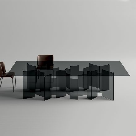 Tavolo da Pranzo con Base e Piano Rettangolare in Vetro Made in Italy - Thommy Viadurini
