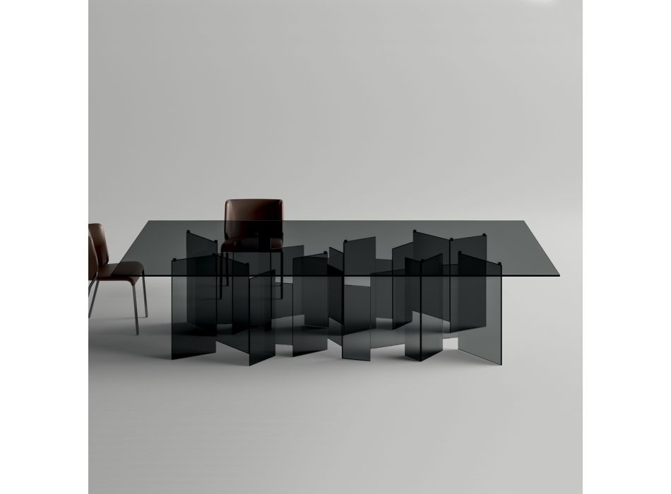 Tavolo da Pranzo con Base e Piano Rettangolare in Vetro Made in Italy - Thommy Viadurini