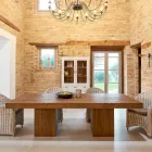 Tavolo da Pranzo con Doppio basamento e 4 Sedie in Rattan - Slide Viadurini