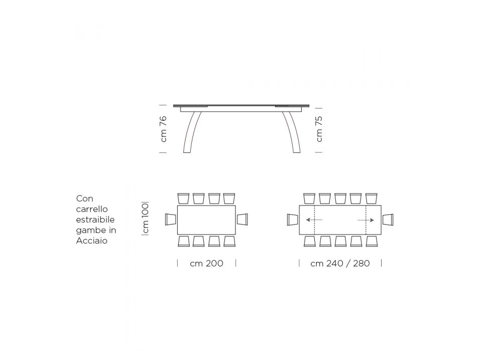 Tavolo da Pranzo con Piano Allungabile in Vetro Made in Italy - Antimo Viadurini