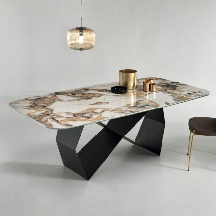 Tavolo da Pranzo con Piano in Ceramica Effetto Marmo Made in Italy - Mirco Viadurini