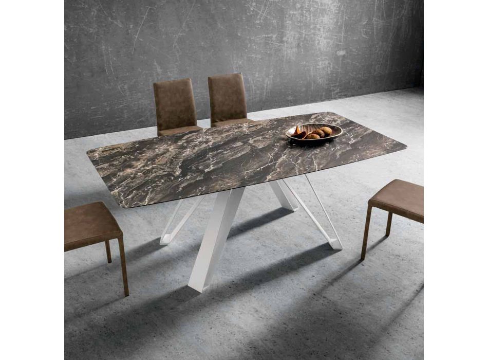 Tavolo da Pranzo con Piano in Hpl e Base in Metallo Made in Italy - Aresto Viadurini