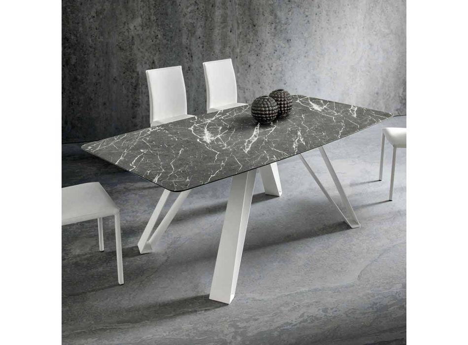 Tavolo da Pranzo con Piano in Hpl e Base in Metallo Made in Italy - Aresto Viadurini
