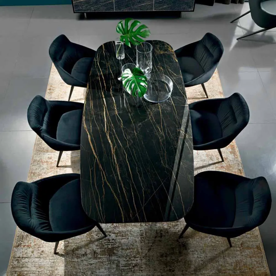 Tavolo da Pranzo con Piano in Ipermarmo Made in Italy Pregiato - Settimmio Viadurini