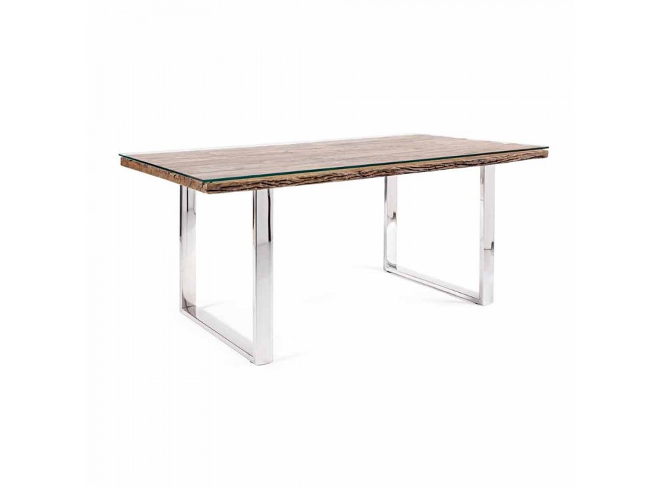 Tavolo da Pranzo con Piano in Legno e Vetro Temperato Homemotion - Blanco Viadurini