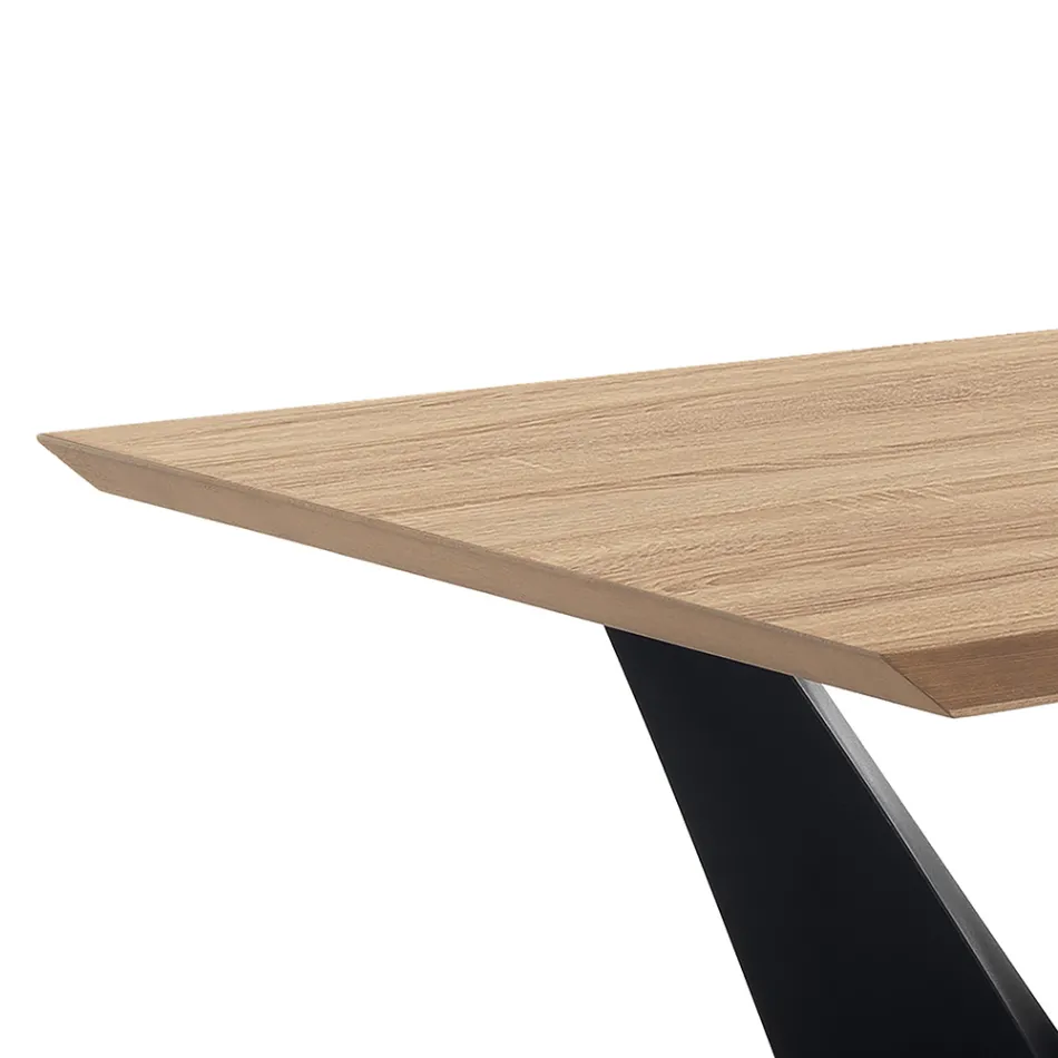 Tavolo da Pranzo con Piano in Mdf Impiallacciato Finitura Rovere - Helene Viadurini