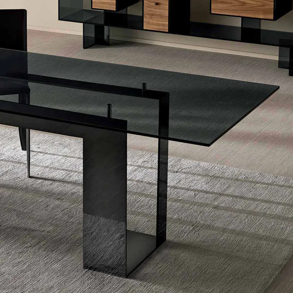 Tavolo da Pranzo con Piano in Vetro Fumè e Base Metallo 4 Dimensioni - Speck Viadurini