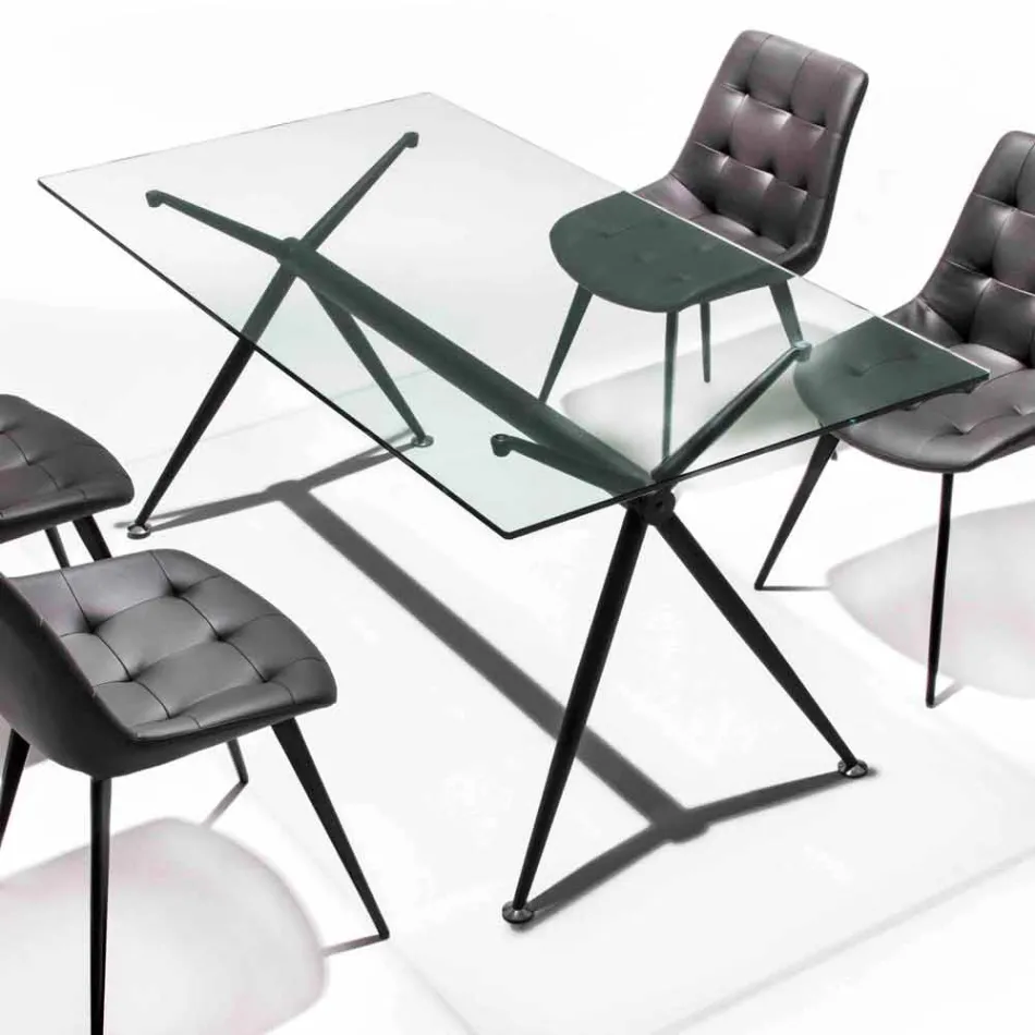 Tavolo da pranzo con piano in vetro temperato trasparente - Thor Viadurini