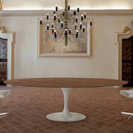 Tavolo da Pranzo con Piano Ovale Impiallacciato Made in Italy Pregiato - Dollars Viadurini