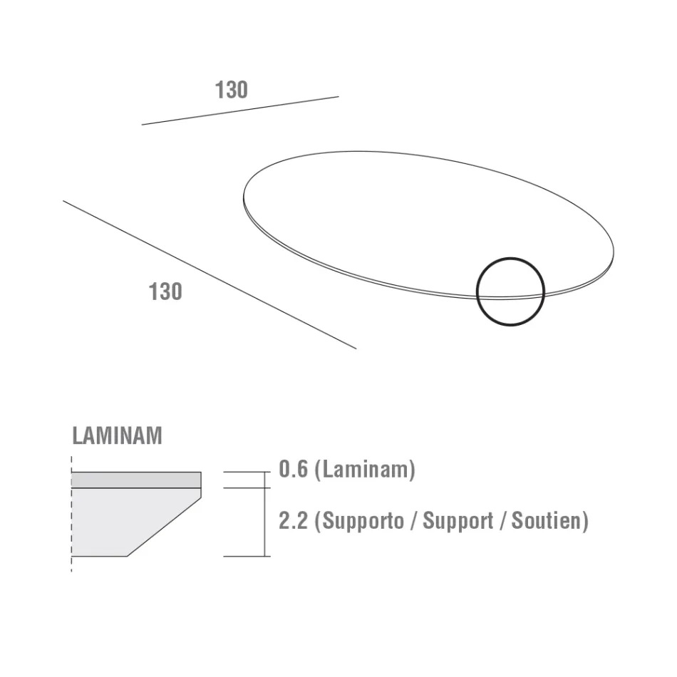 Tavolo da Pranzo con Piano Rotondo in Laminam Realizzato in Italia - Lingotto Viadurini