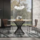 Tavolo da Pranzo con Piano Rotondo in Mdf Impiallacciato Rovere - Emmanuel Viadurini