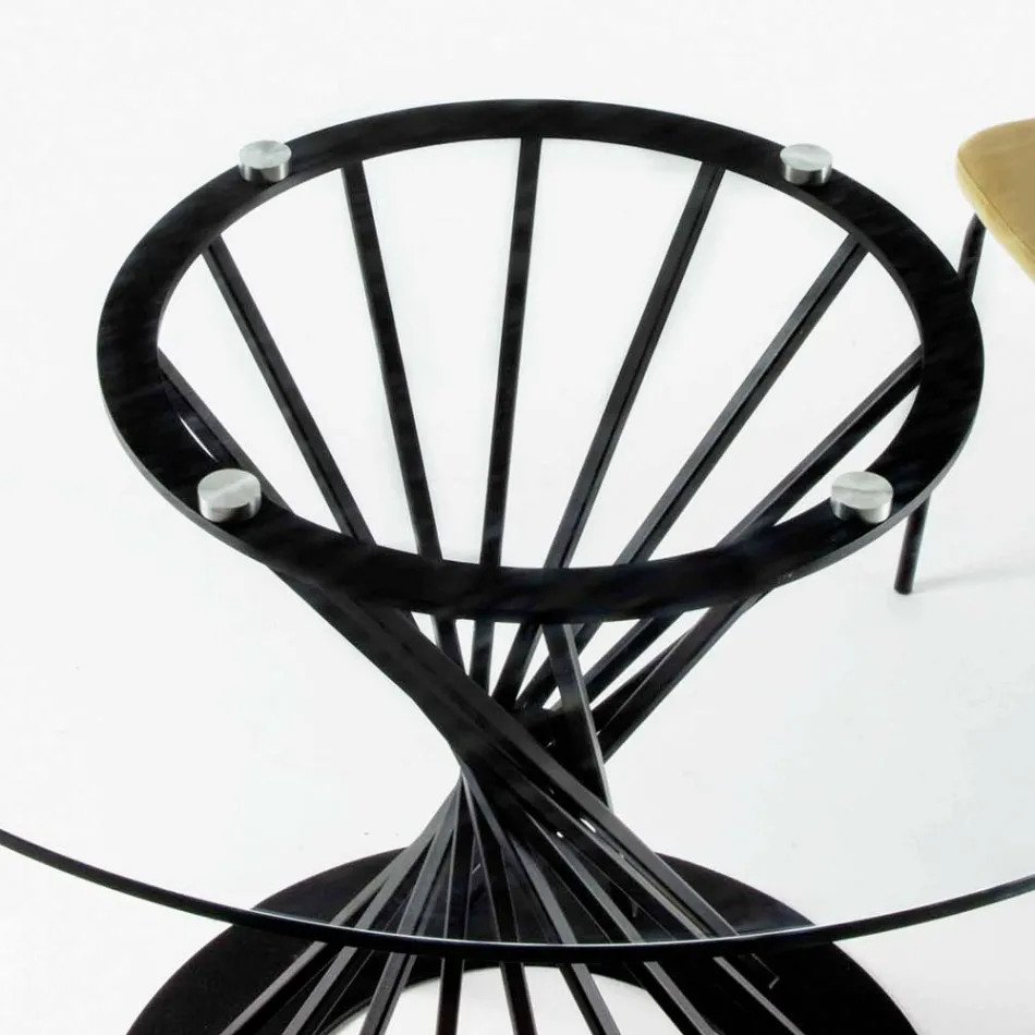 Tavolo da Pranzo con Piano Rotondo in Vetro Temperato e Base in Acciaio - Mileto Viadurini