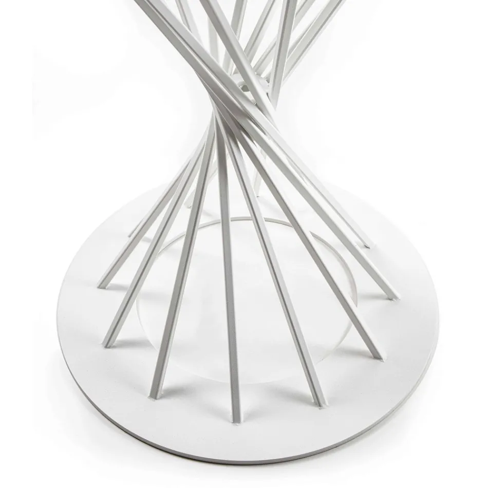 Tavolo da Pranzo con Piano Rotondo in Vetro Temperato e Base in Acciaio - Mileto Viadurini