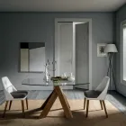 Tavolo da Pranzo da Salotto Piano in Vetro e Gambe in Legno - Botanico Viadurini