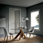 Tavolo da Pranzo da Salotto Piano in Vetro e Gambe in Legno - Botanico Viadurini