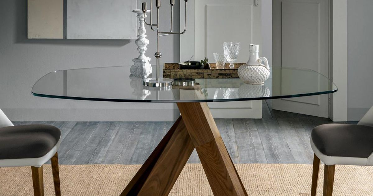 Tavolo da Pranzo in Legno e Piano in Vetro Design Lusso