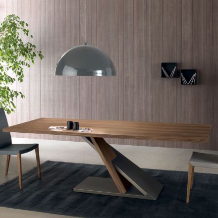 Tavolo da Pranzo Design in Metallo Piano in Legno Noce Canaletto - Zorato Viadurini