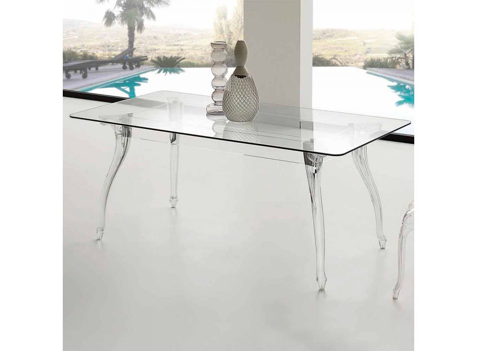 Tavolo da pranzo design moderno con piano in vetro temperato Jinny Viadurini