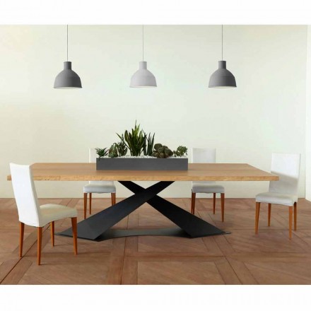 Tavolo da pranzo design moderno con piano rovere made in Italy Elliot Viadurini