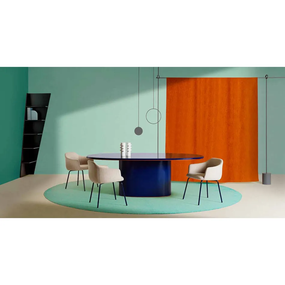Tavolo da Pranzo Design Moderno Ovale in MDF Blu e Rame Made in Italy - Oku Viadurini